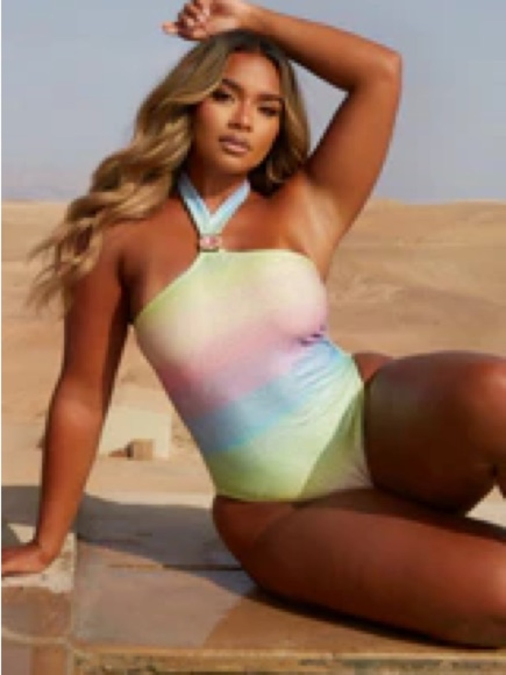 Moda Minx NWOT Lumiére 'Rainbow' Lurex Crystal Halter Women's One-Piece Swimsuit